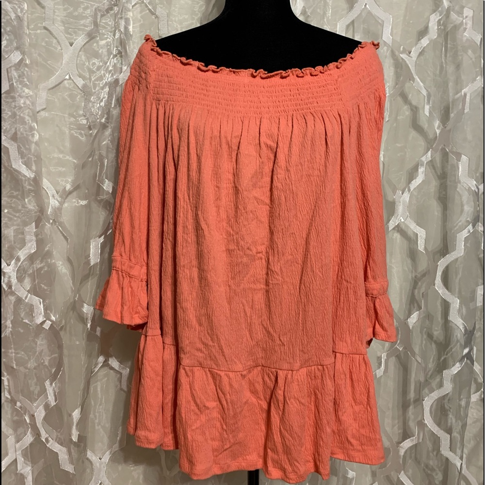 NY Collection Pink Smocked Ruffle Top - Picture 3 of 3